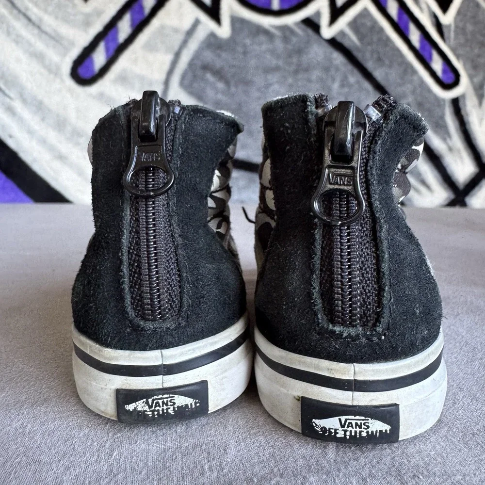 Size 8c - VANS SK8-HI ZIP SNEAKERS SHOES Black/Silver Flames Toddler